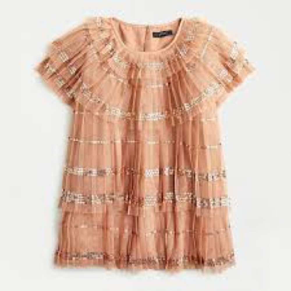 NWT J. Crew Tiered Ruffle Tulle Sequin Top size Small